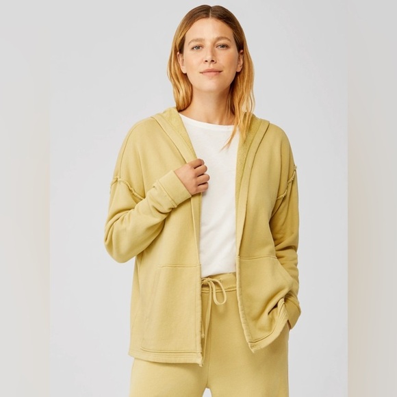 Eileen Fisher Organic Cotton French Terry Hooded Jacket Mustard 2x - Picture 1 of 9